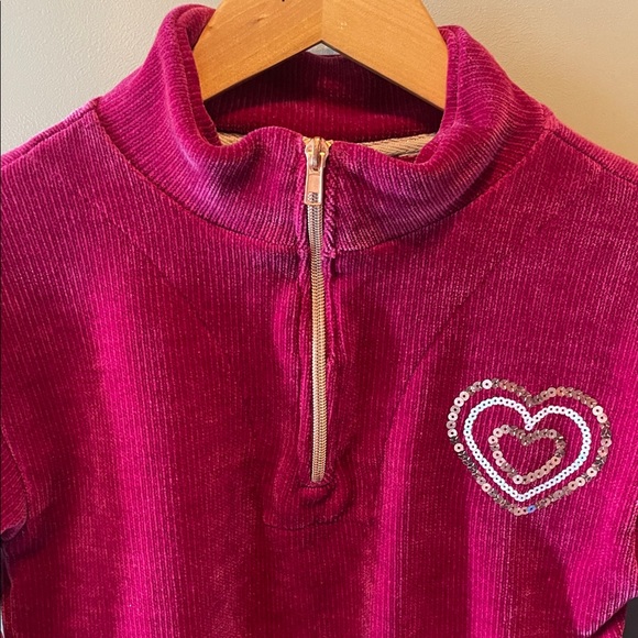 Vince Camuto Girls Magenta Velour Sweatshirt with Sequin Hearts Size 12 - Picture 5 of 9